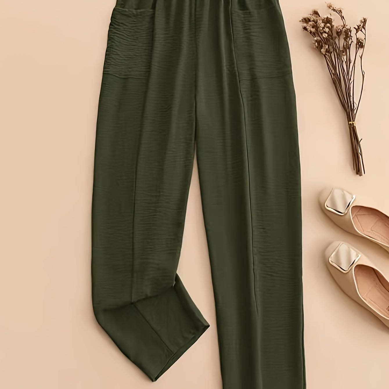 Pantalones rectos de cintura elástica para mujer talla plus, casuales para verano y otoño