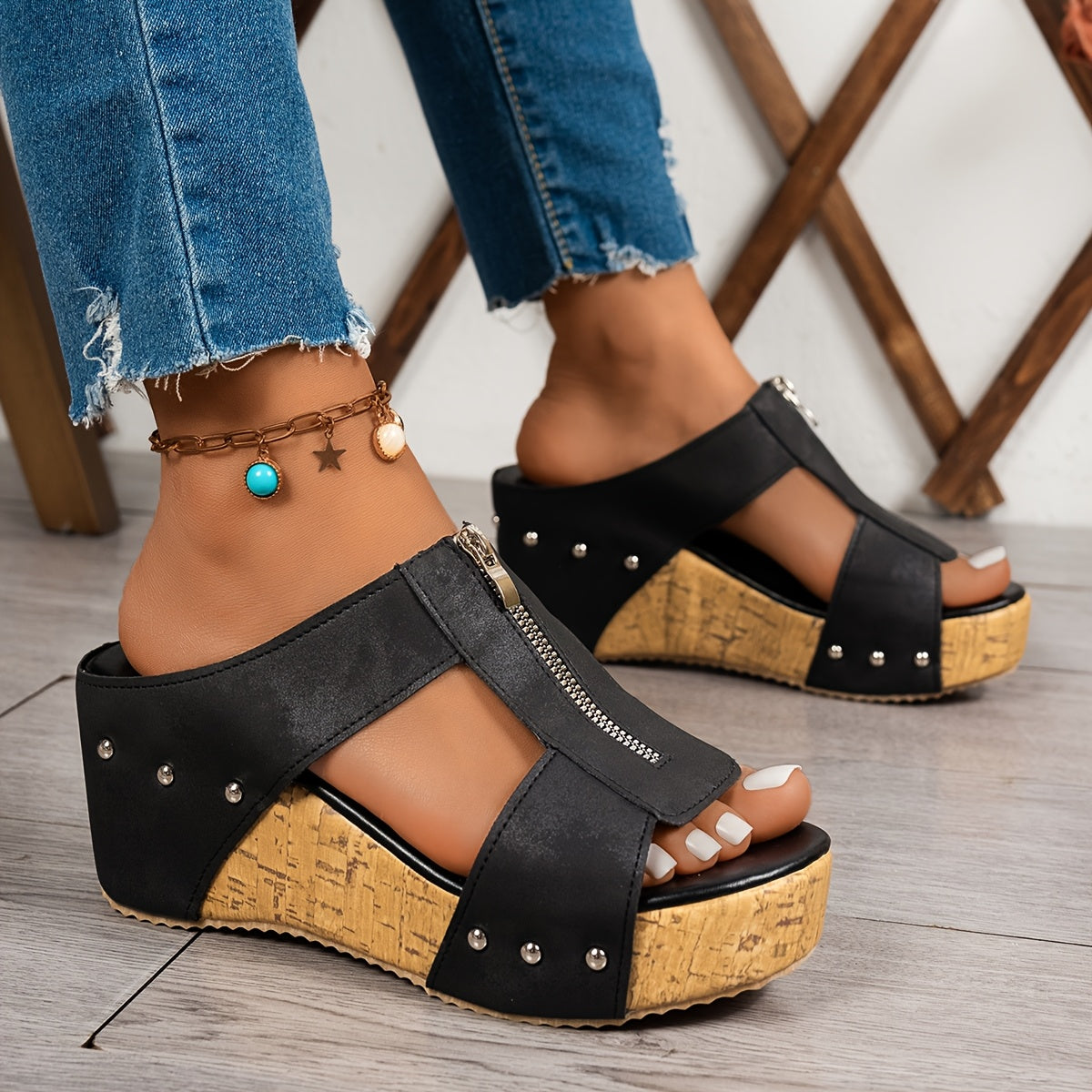 Women's Wedge Slide Sandals Open Toe Vintage Summer Comfortable