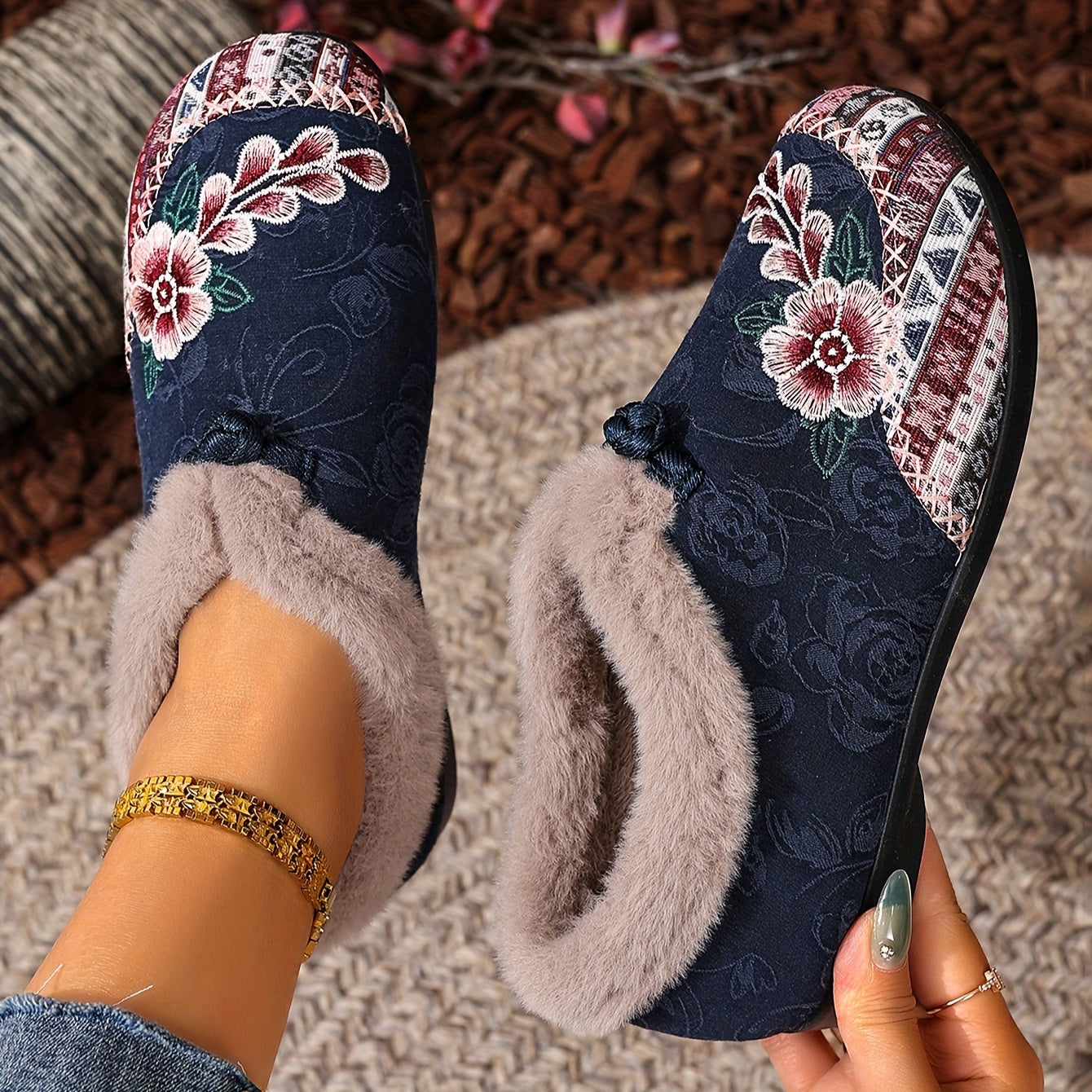 Women's Ankle Boots Winter Warm Anti-Slip Floral Short Shoes