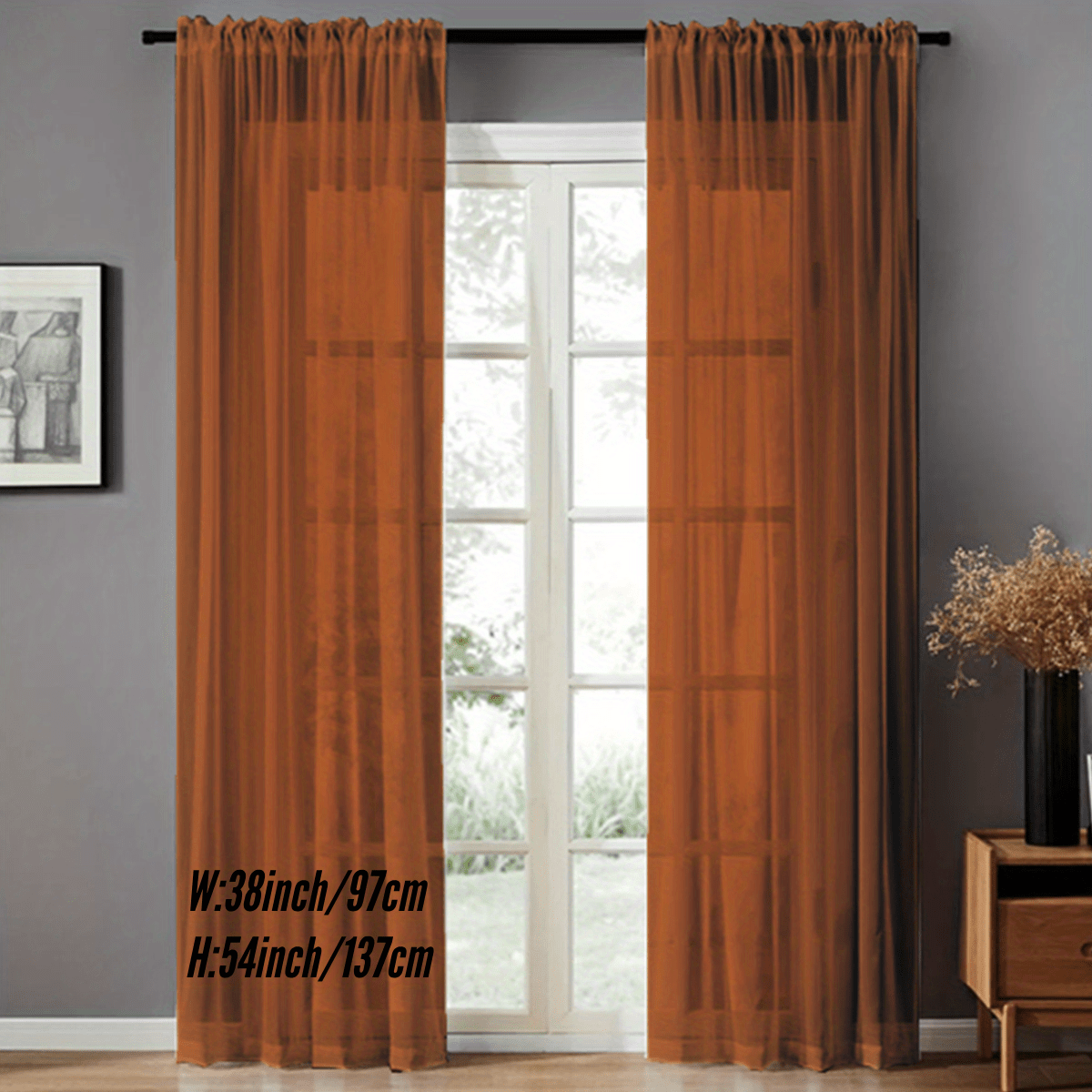Pair of Sheer Voile Curtains with Rod Pocket for Kitchen Bedroom Living Room