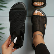 Women's Mesh Flat Sandals Open Toe Slip On Elastic Strap Casual