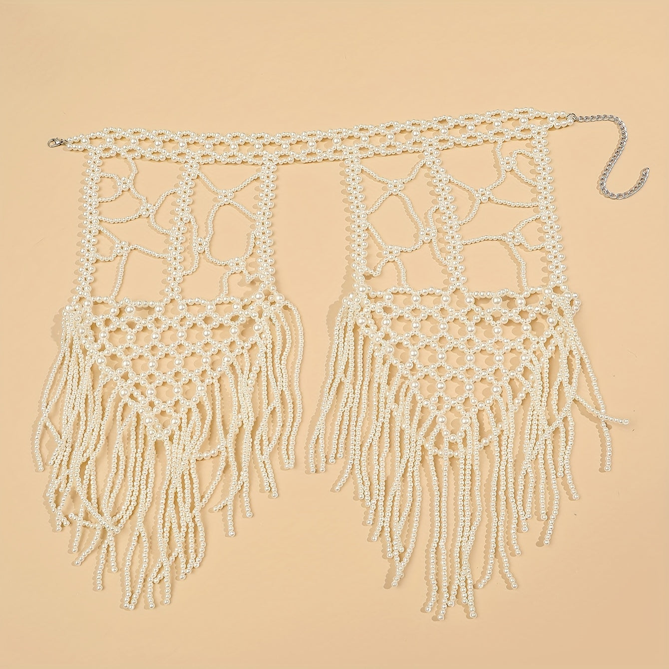 White Faux Pearl Body Chain with Silver Plated Finish for Weddings and Parties