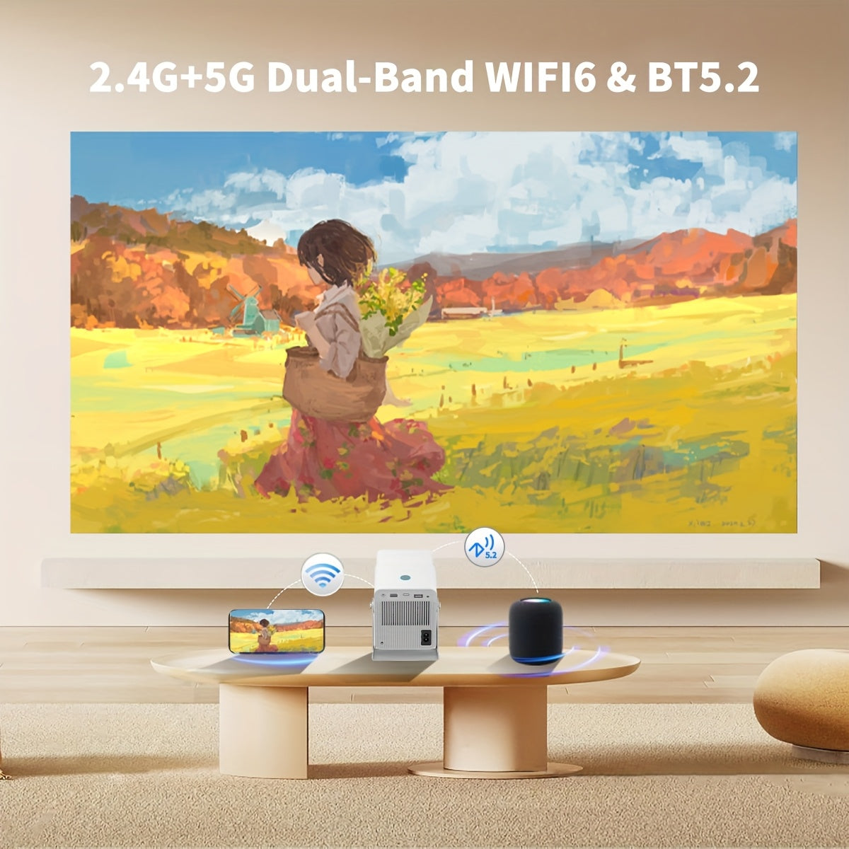 Портативный 4K видеопроектор с вращением 180°, Wi-Fi 5G, для дома и офиса