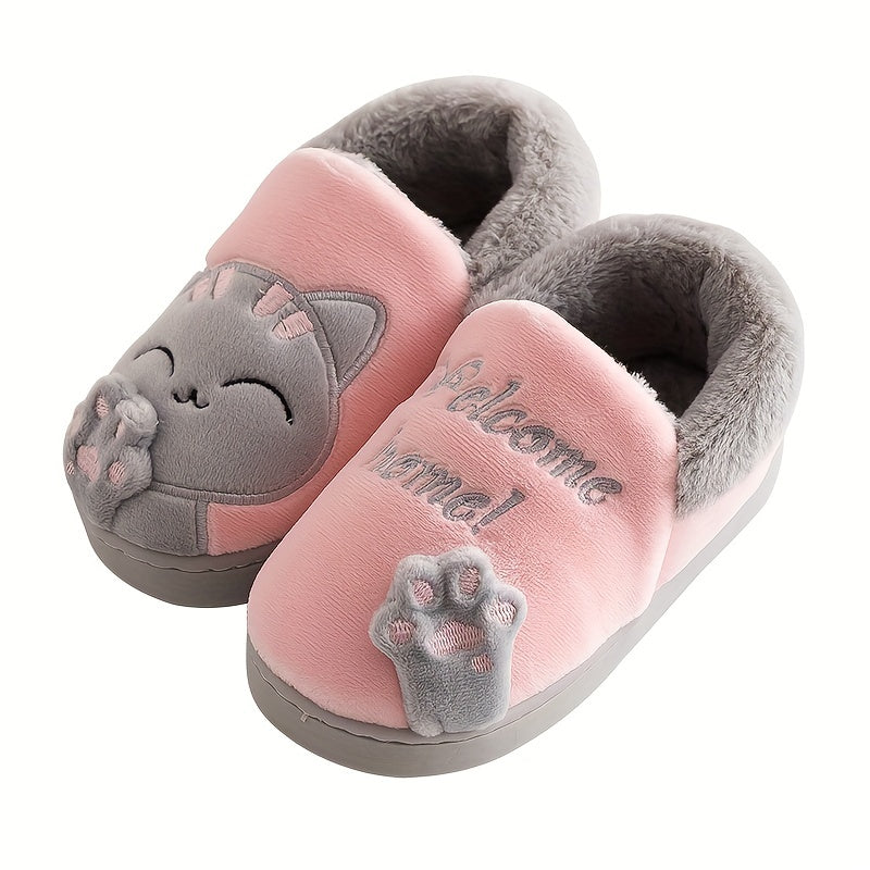 Kids Furry Cartoon House Slippers Non-Slip Soft Bottom Indoor Winter Shoes