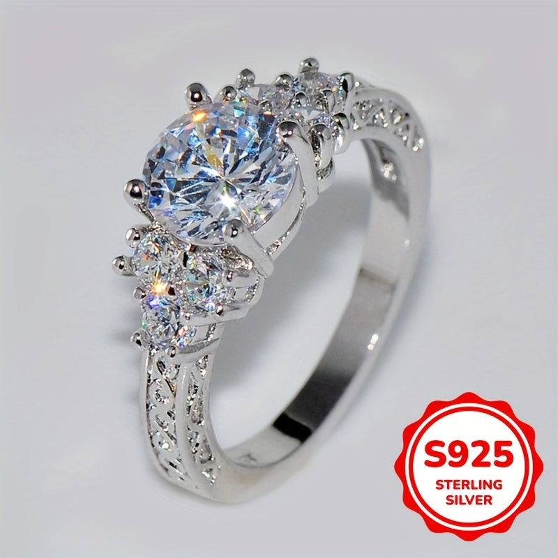Sterling Silver Halo Ring with Cubic Zirconia for Engagement and Gifts
