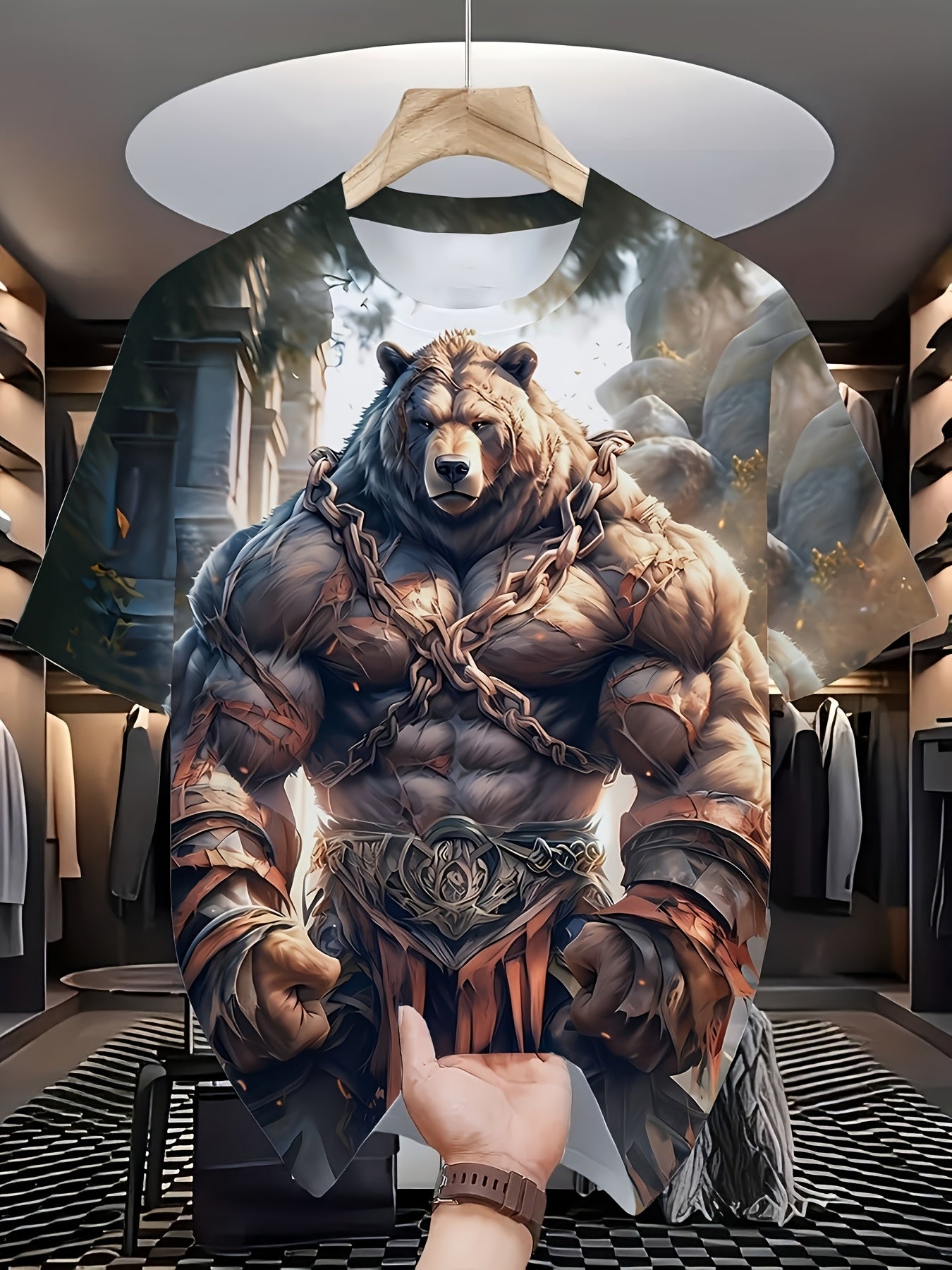 Plus Size Men's 3D Muscle Bear Graphic T-Shirt Polyester Blend Casual Party Outdoor