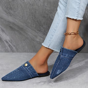 Women's Denim Flat Mules with Pointed Toe Slip-On Casual Outdoor Shoes