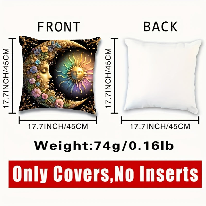 Celestial Sun and Moon Decorative Pillow Cover 44.96x44.96 cm Polyester Knit Washable