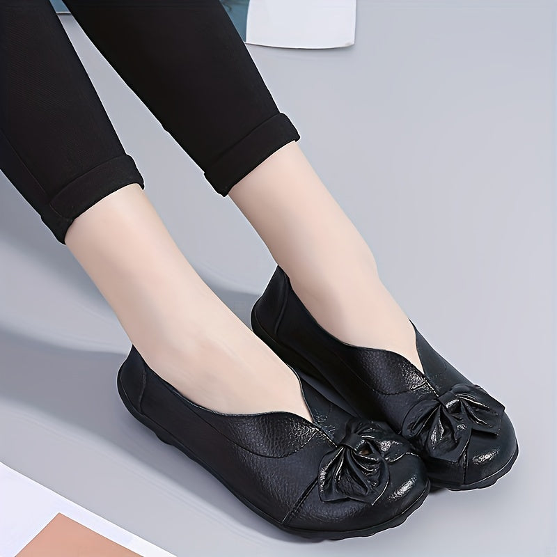 Women’s Bowknot Loafers Slip-On Flats Solid Colors Casual Shoes