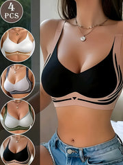 Plus Size Women's Summer Seamless Bra Set with Color Block Pattern