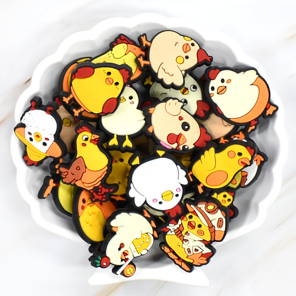 Kids Plastic Chicken Shoe Charms, 23Pcs, Holiday Drink Flower Decorations