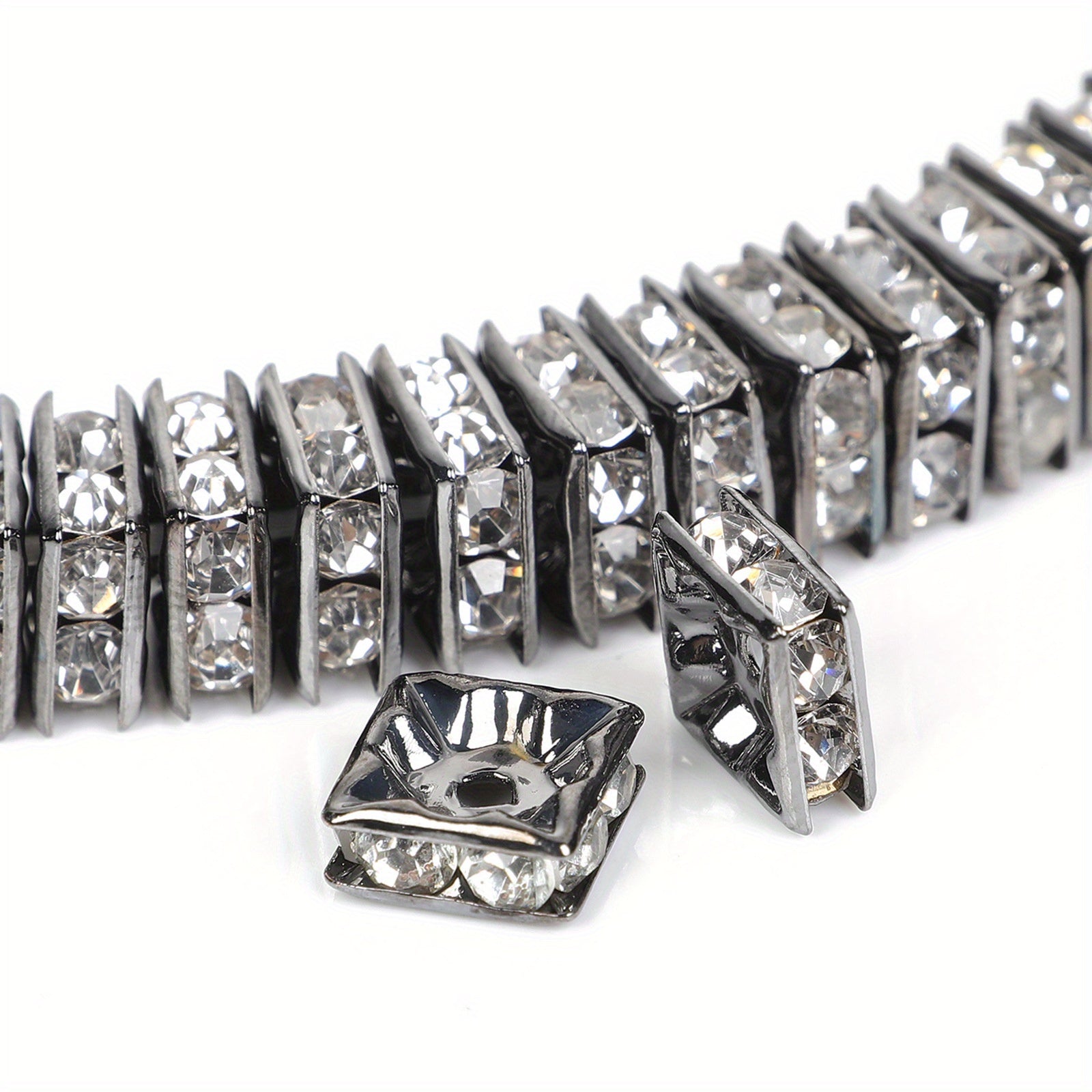 Pulsera de rueda espaciadora con diamantes y anillo de taladro cuadrado hechos a mano con diamantes de 6/8 mm