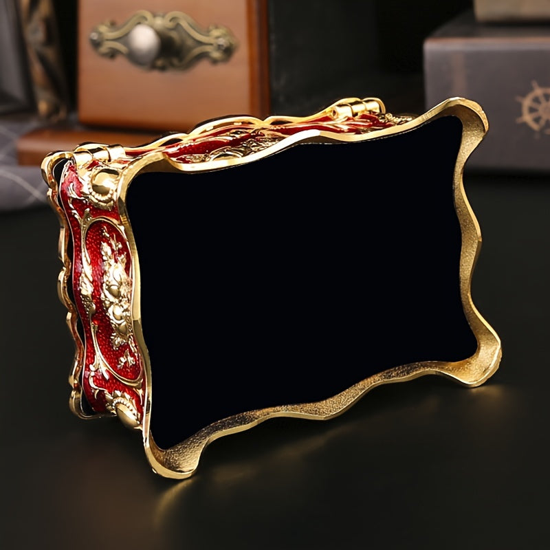 Красная эмалированная шкатулка для украшений с бархатным интерьером для серег, часов и аксессуаров