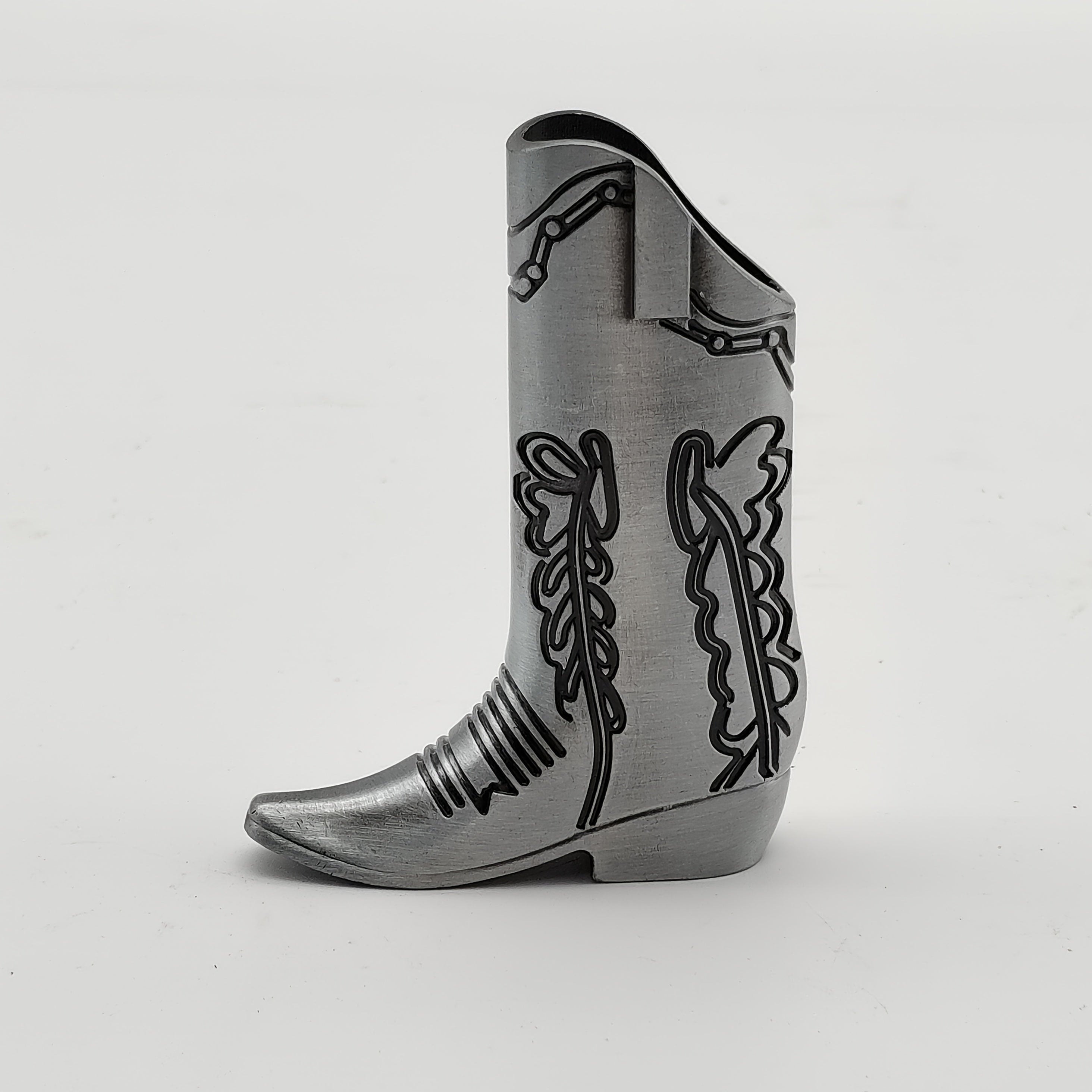 Silvery Cowboy Boot Lighter Case for Mini Bic J5, Party and Daily Use