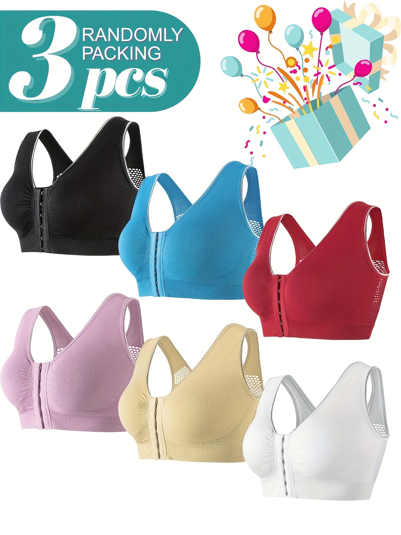 Women's Breathable Seamless Sports Bras 3-Pack Light Support Yoga Running