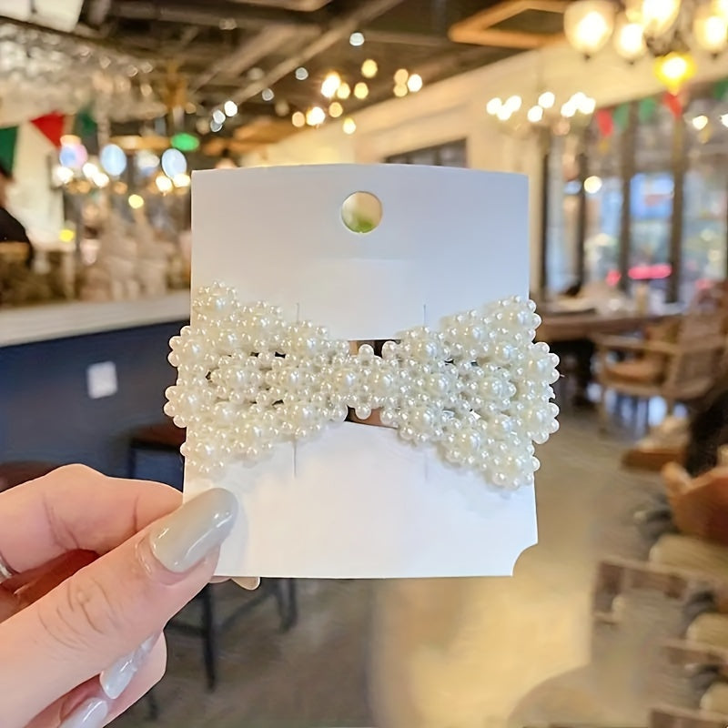 Set of 5 Elegant Bow Tie Hair Clips with Imitation Pearls for Women and Girls