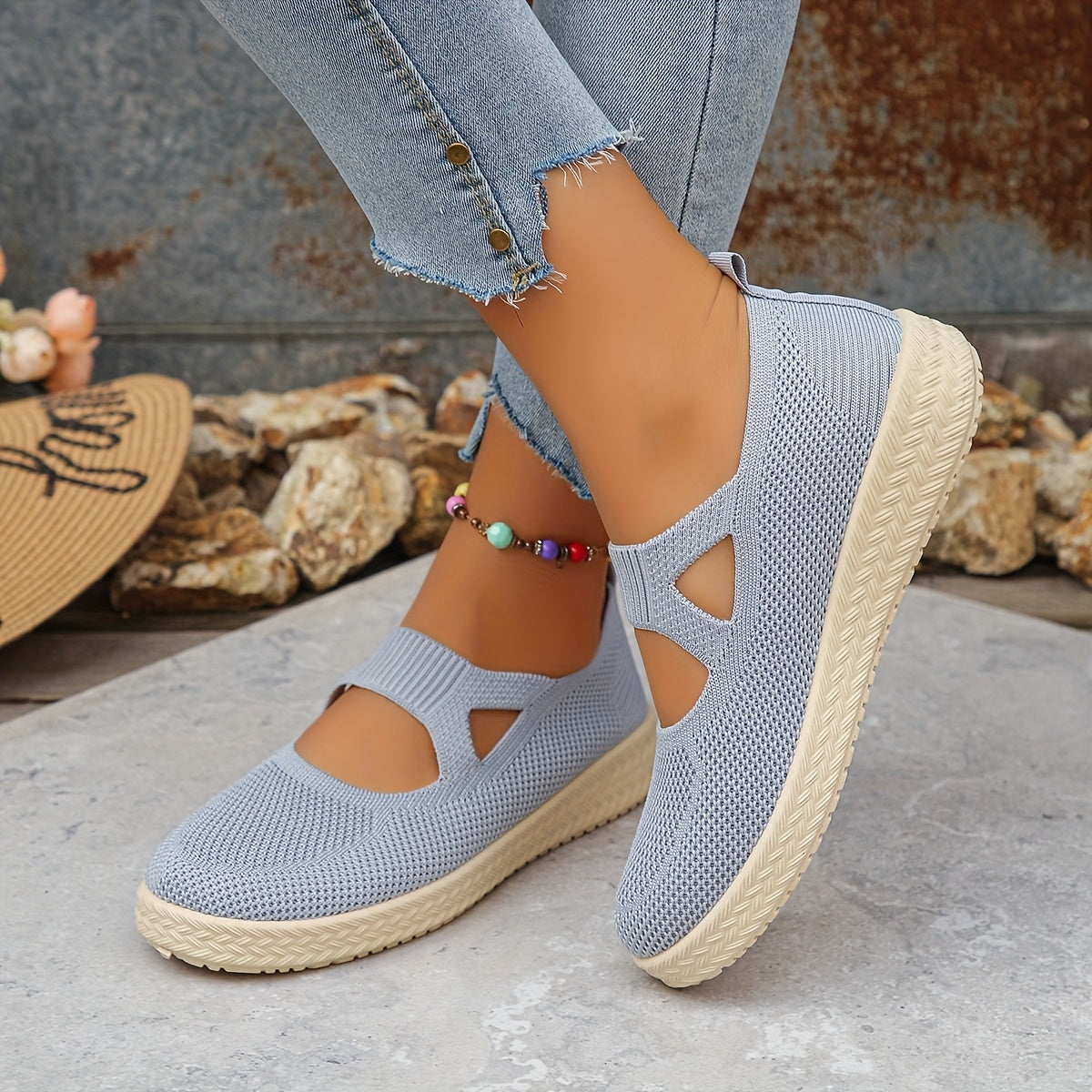 Women's Slip-On Flat Shoes Breathable Knit Comfortable All Seasons