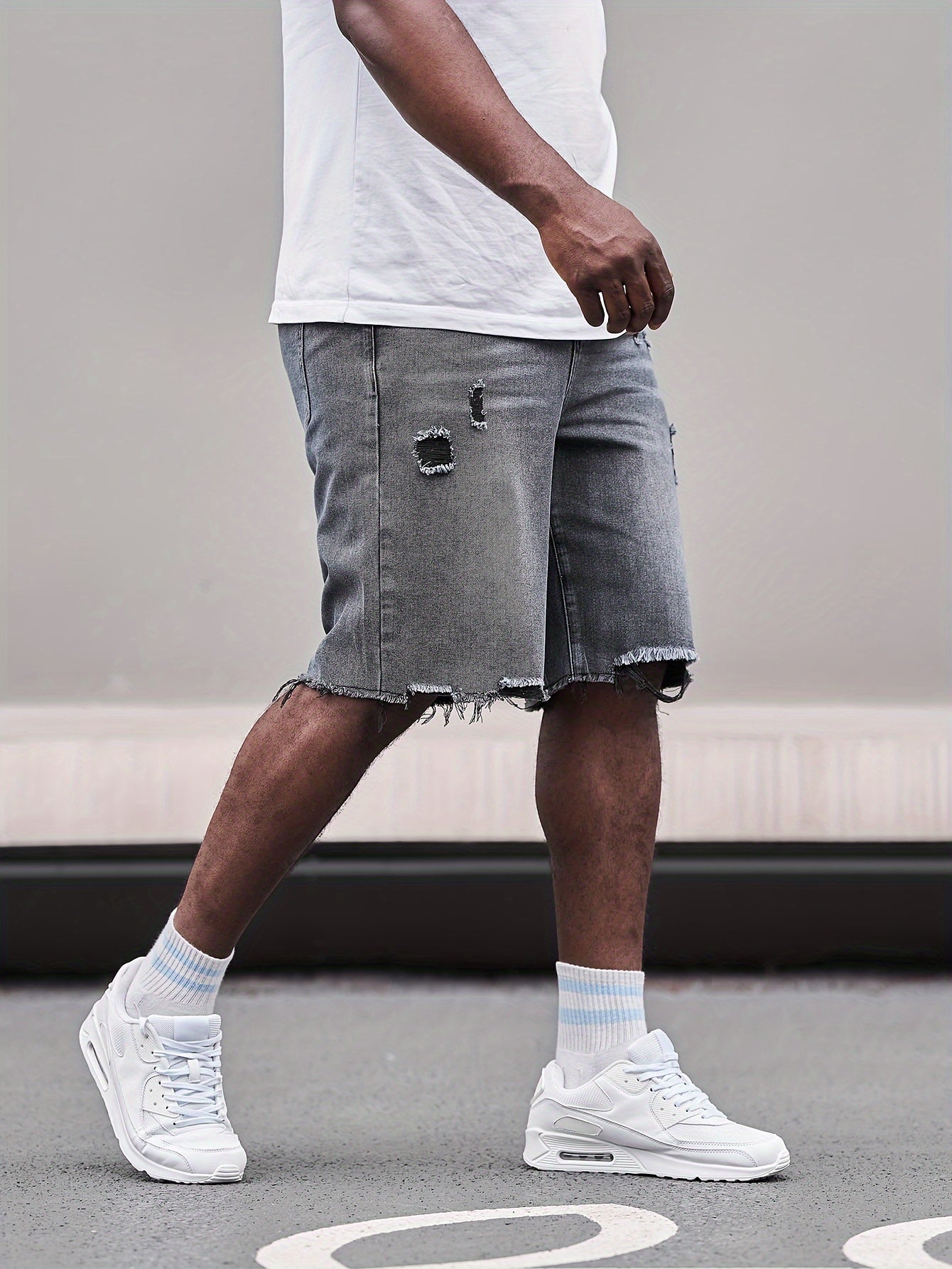 Plus Size Cotton Denim Shorts for Men Relaxed Fit Casual Woven Solid