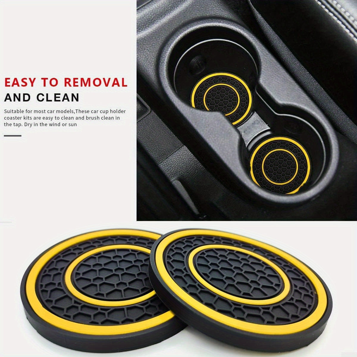 2 Pieces PVC Double Ring Car Cup Holder Pads Anti-Slip Dust-Proof Black