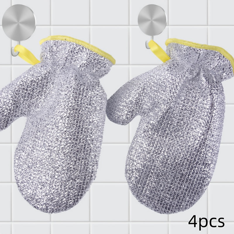 Set of Four Silver Cleaning Gloves with Liner for Kitchen Bathroom and Patio Use