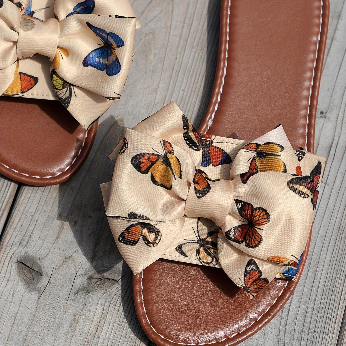 Women's Butterfly Bowknot Slip-On Beach Slides Lightweight Flat Sandals