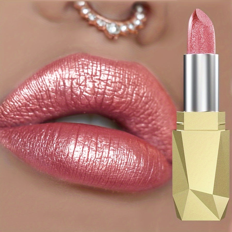 Женская перламутровая помада для губ стойкая увлажняющая металлический розовый блеск