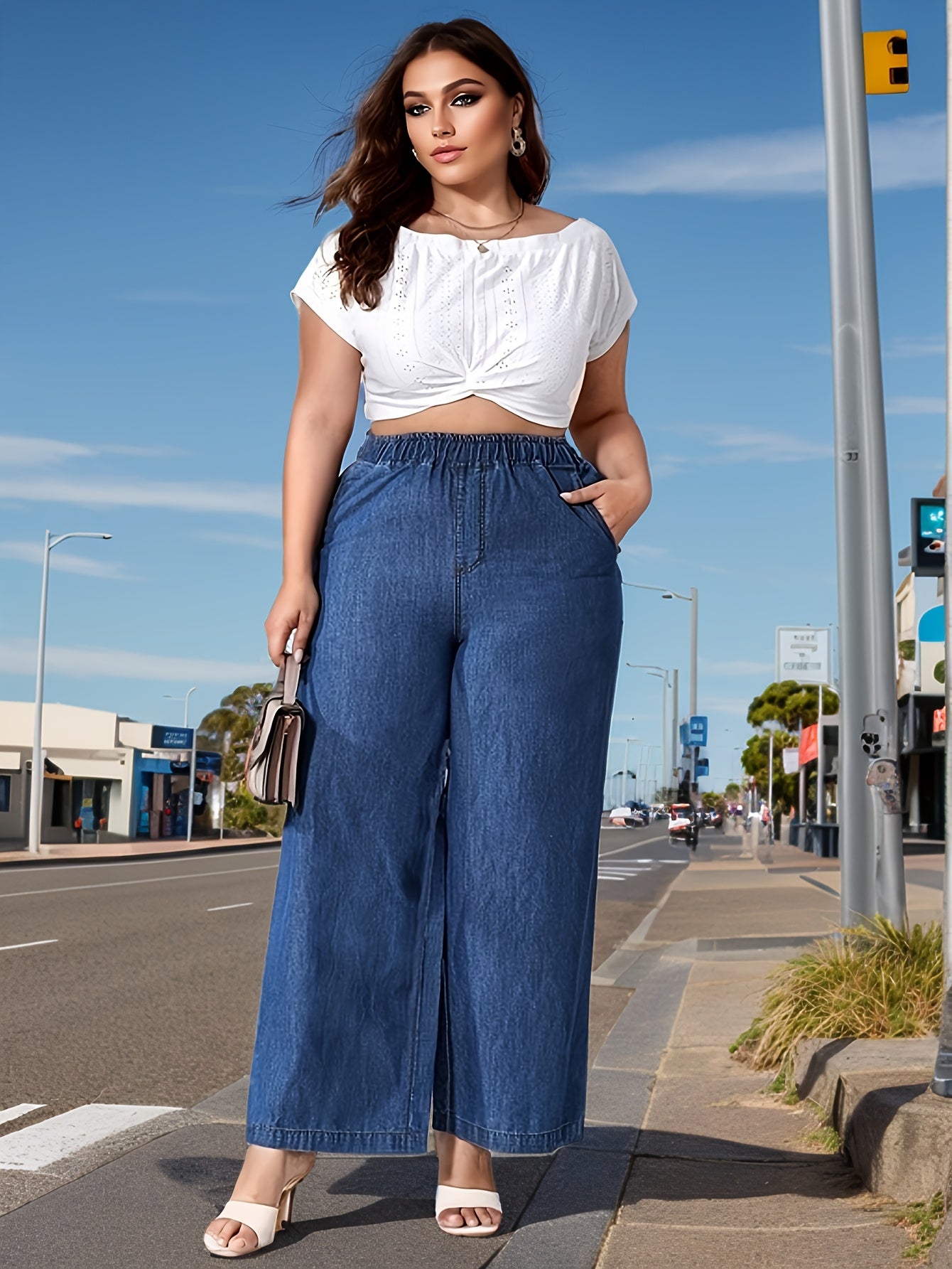 Plus Size Women's High-Waisted Straight Jeans Non-Stretch Denim Casual Pants
