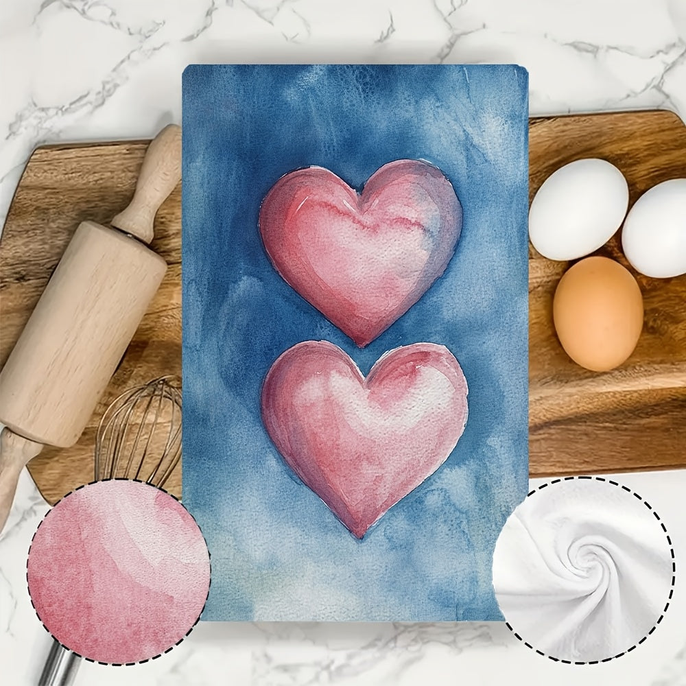 Valentine's Hearts Kitchen Towels Set 2 Ultra-Soft Absorbent Dish Drying
