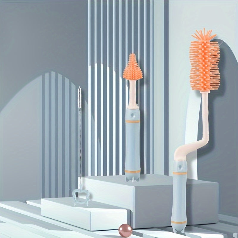 Kit de limpieza de biberones con cepillos para tetina y pajilla, cepillo de silicona de grado alimenticio y mango de metal para nuevas mamás