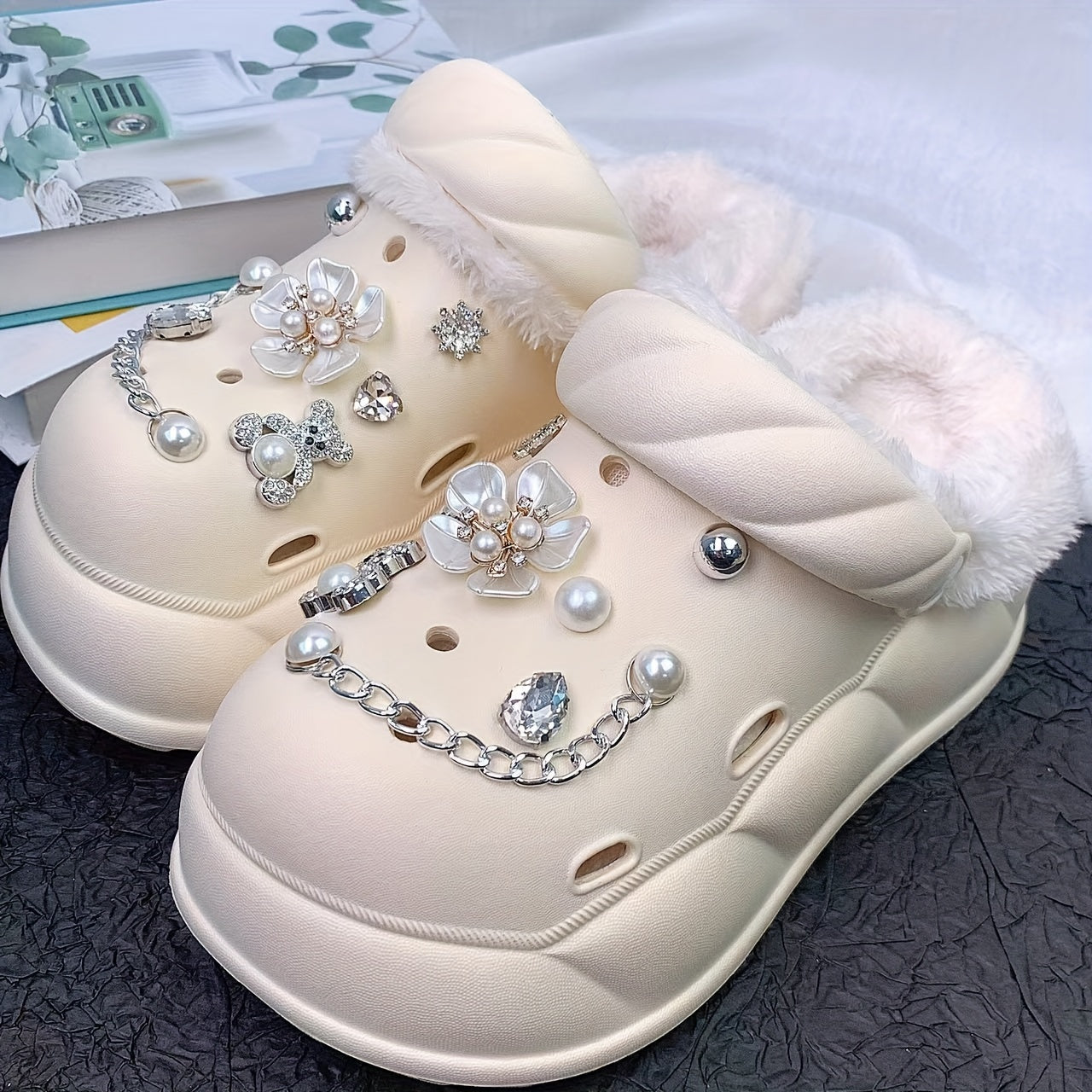 Women Thick-Soled EVA Slippers for Home Outdoor Beach with Accessories