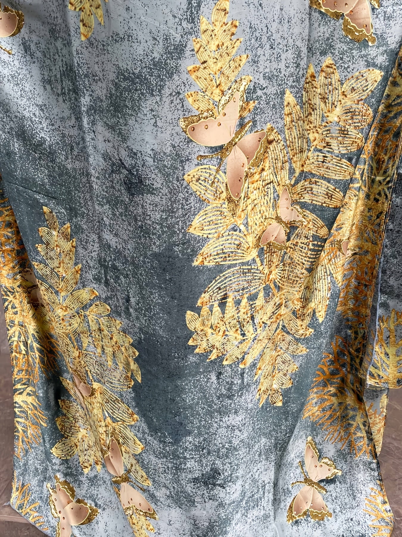 Plus Size Floral Print Tunic Dress With Scarf Polyester Crew Neck Batwing Sleeve