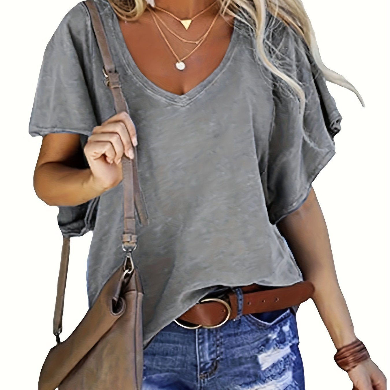 Women's Plus Size V-Neck T-Shirt Soft Stretchy Short Sleeve Casual Top