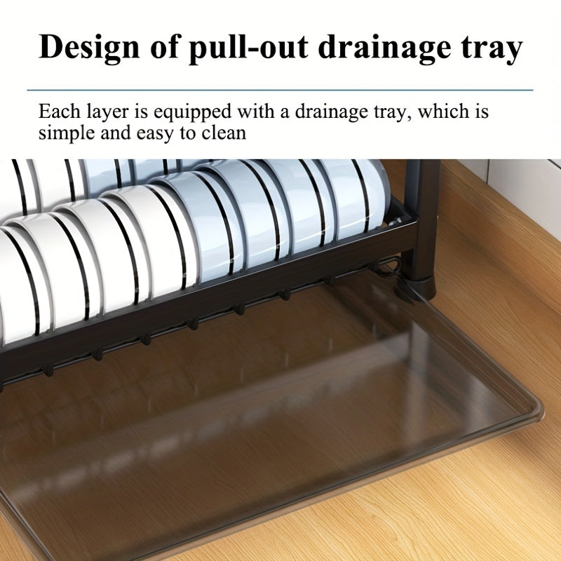 Kitchen Dish Drying Rack with Cutlery Holder, Space Saving 2 or 3 Layer Organizer