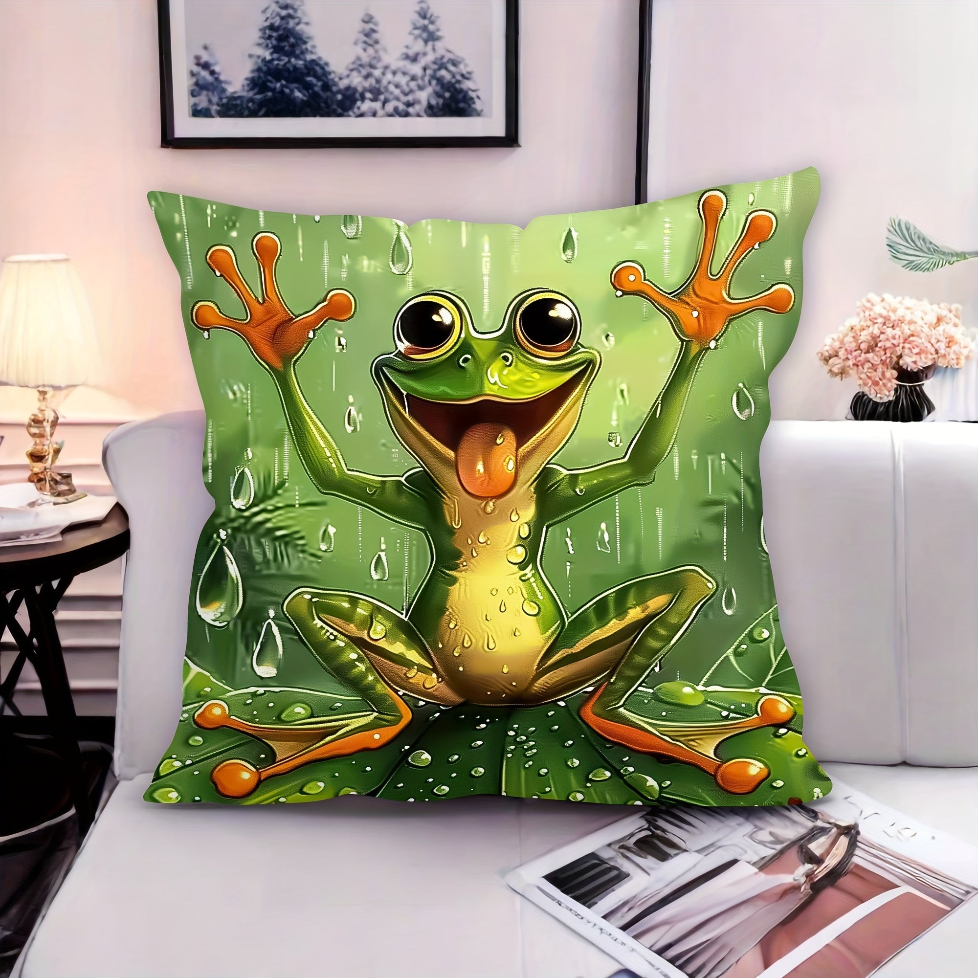 Modern Frog Plush Throw Pillow Cover 45cm Soft Polyester Decorative Cushion for Home Office Car