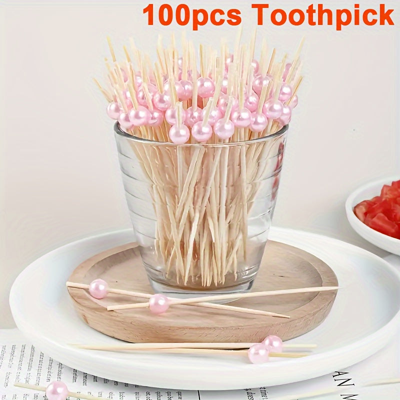 Set of 100 Pearl Bamboo Toothpicks for Weddings and Parties