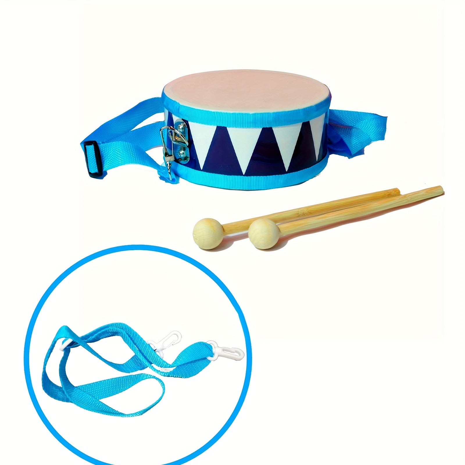 Wooden Drum Set for Beginners with Adjustable Strap and 2 Drumsticks White