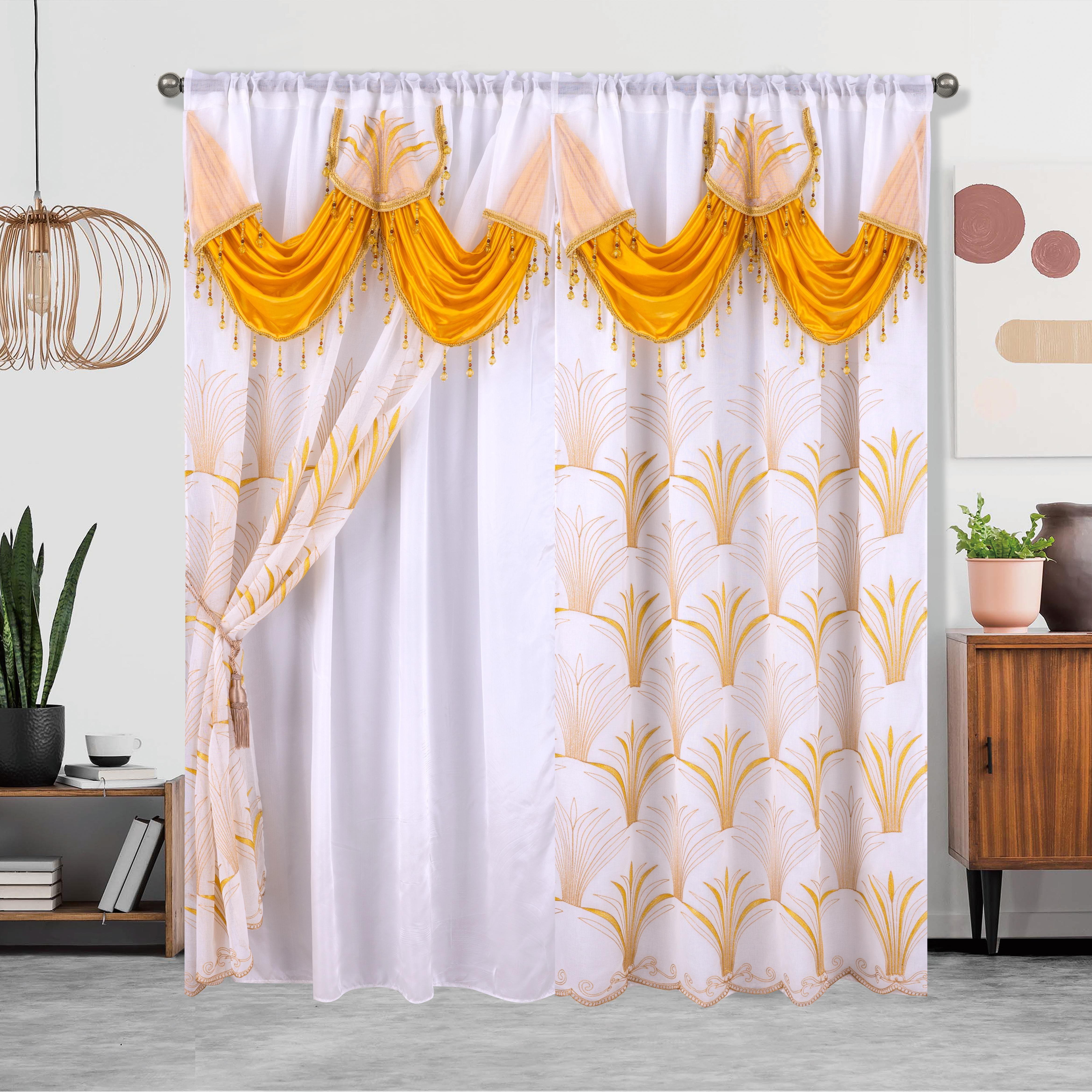 Embroidered Double Layer Curtain 132x213 cm for Living Room Bedroom