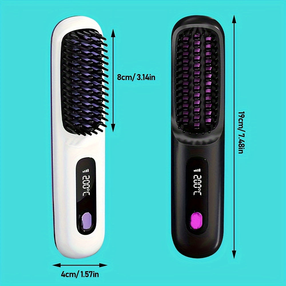 Cepillo recto portátil para el cabello con 3 ajustes de temperatura, pantalla LED, carga USB, batería de litio de 2000mAh
