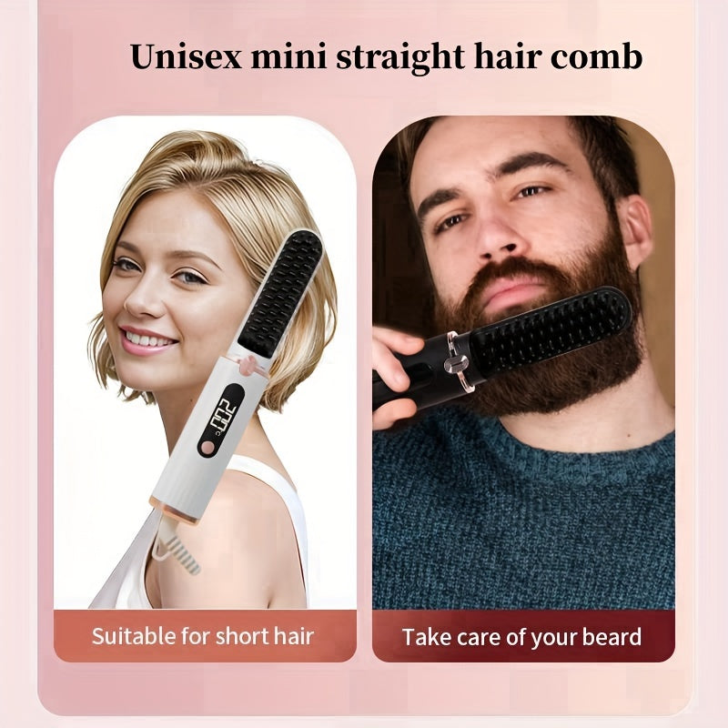 Cepillo alisador de barba y cabello con apagado automático, 4 configuraciones de temperatura, calentamiento rápido, peine portátil para viajes, para hombres y mujeres