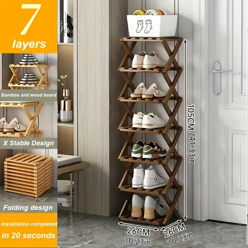 Bamboo Foldable Shoe Rack with Multiple Shelves Entryway Organizer