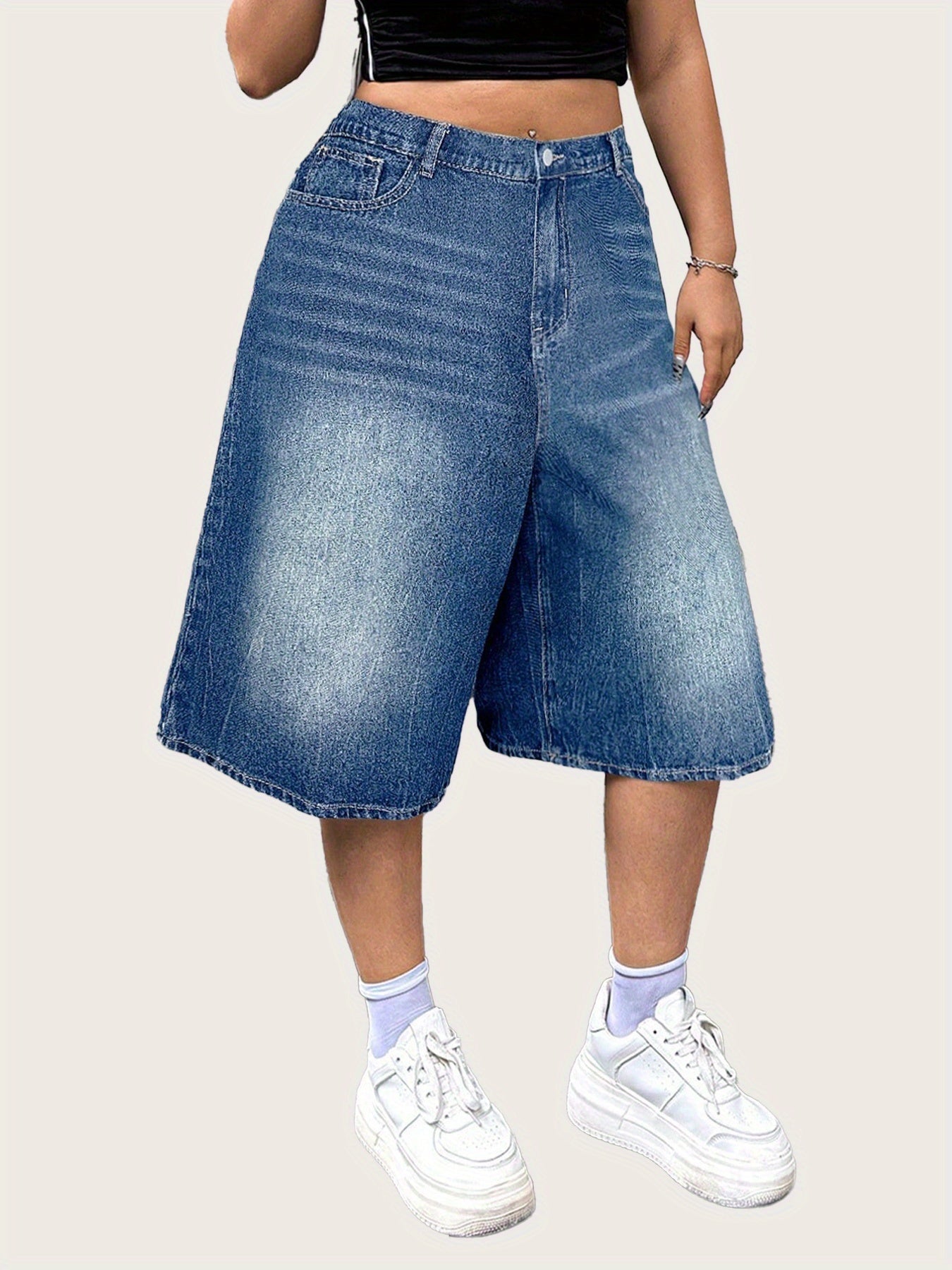 Шорты из денима больших размеров свободного кроя, выстиранные джинсы, эластичный пояс, летние повседневные