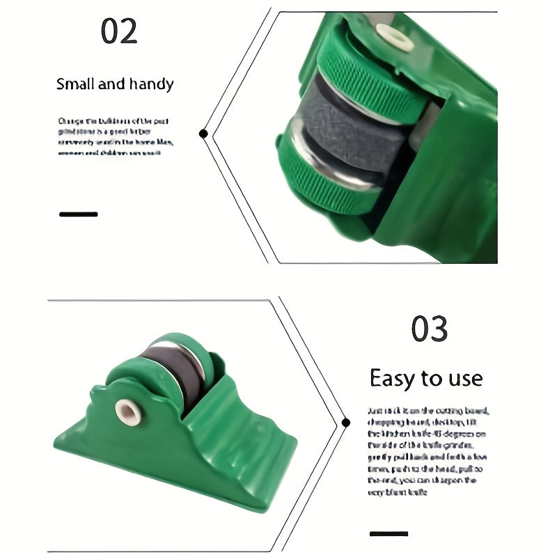Portativ qoʻl bilan ishlovchi pichoq silliqlash mashinasi, yopishmaydigan asos bilan kichik o‘lchamda, mustahkam PP materialidan tayyorlangan. Zaryadlash yoki batareyalar talab qilinmaydi, uy va sayohat uchun muhim.