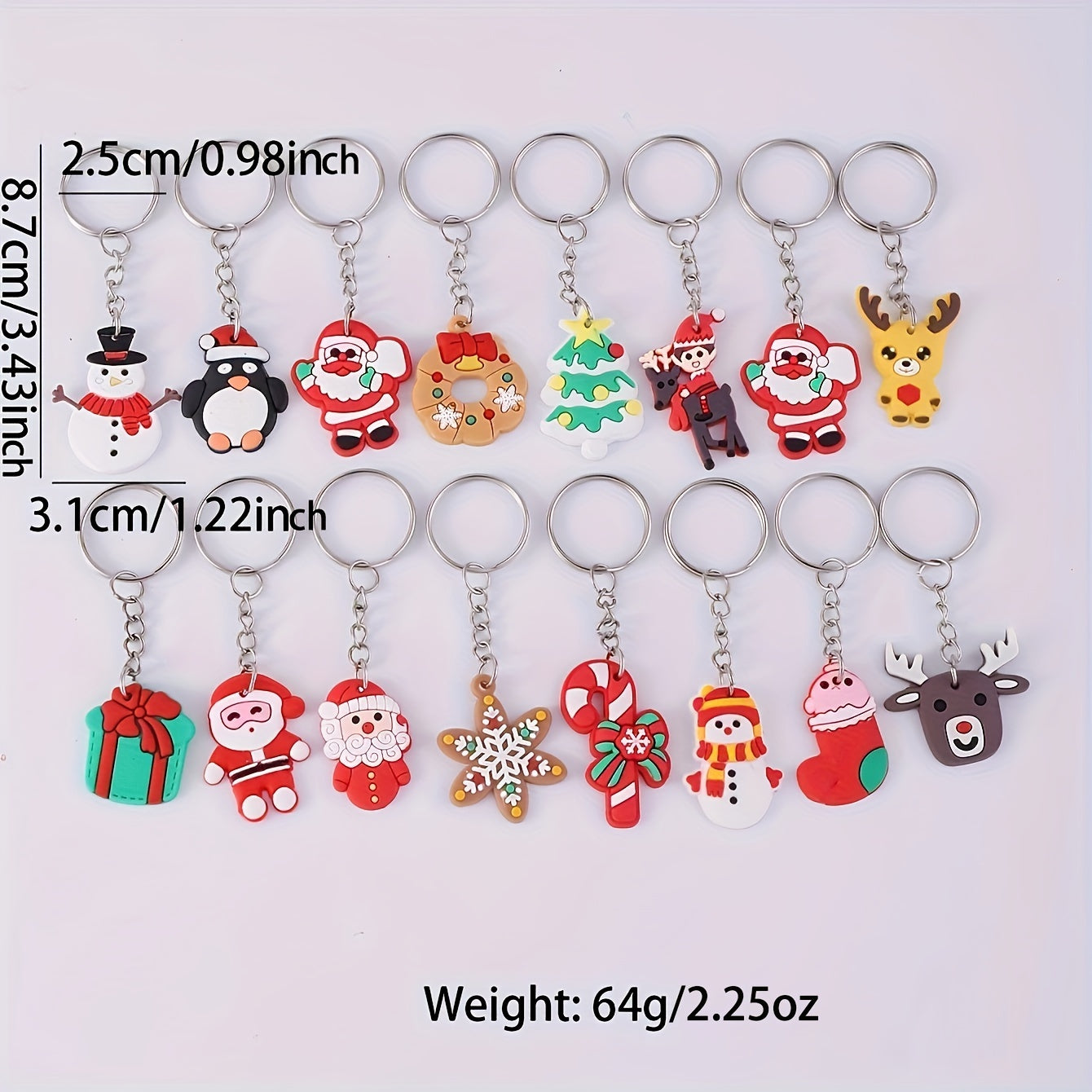 Set of 30 Cartoon Christmas Keychains PVC Material Assorted Styles for Party Favors and Gifts