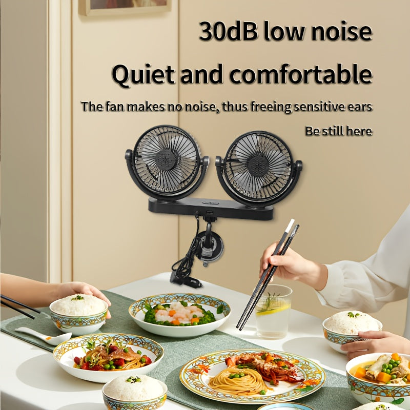 Portable USB Fan with Dual Rotating Heads, 3-Speed, Quiet Motor, Indoor Outdoor