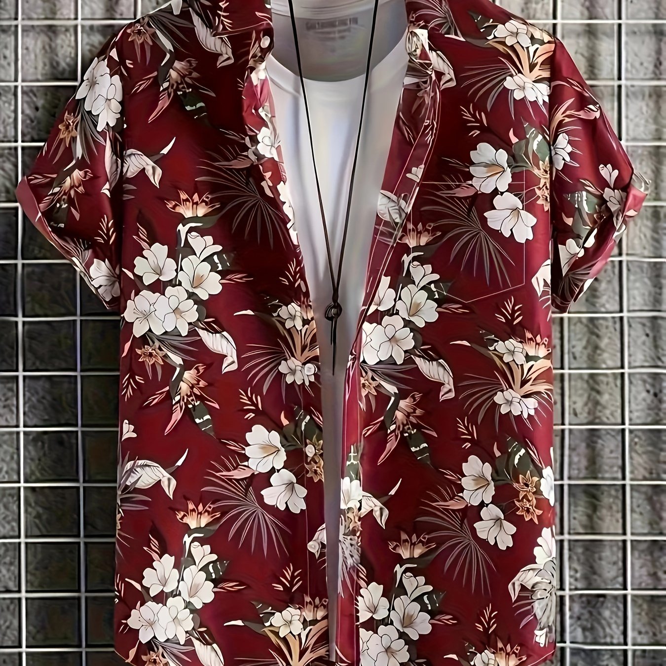Men's Plus Size Hawaiian Shirt with Floral Print V-Neck Short Sleeve Polyester Elastane