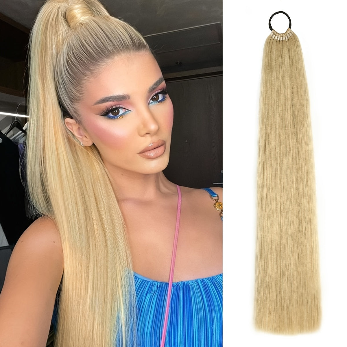 Women’s 66.04cm Straight Ponytail Extension Synthetic Hair Heat-Resistant Elastic Band