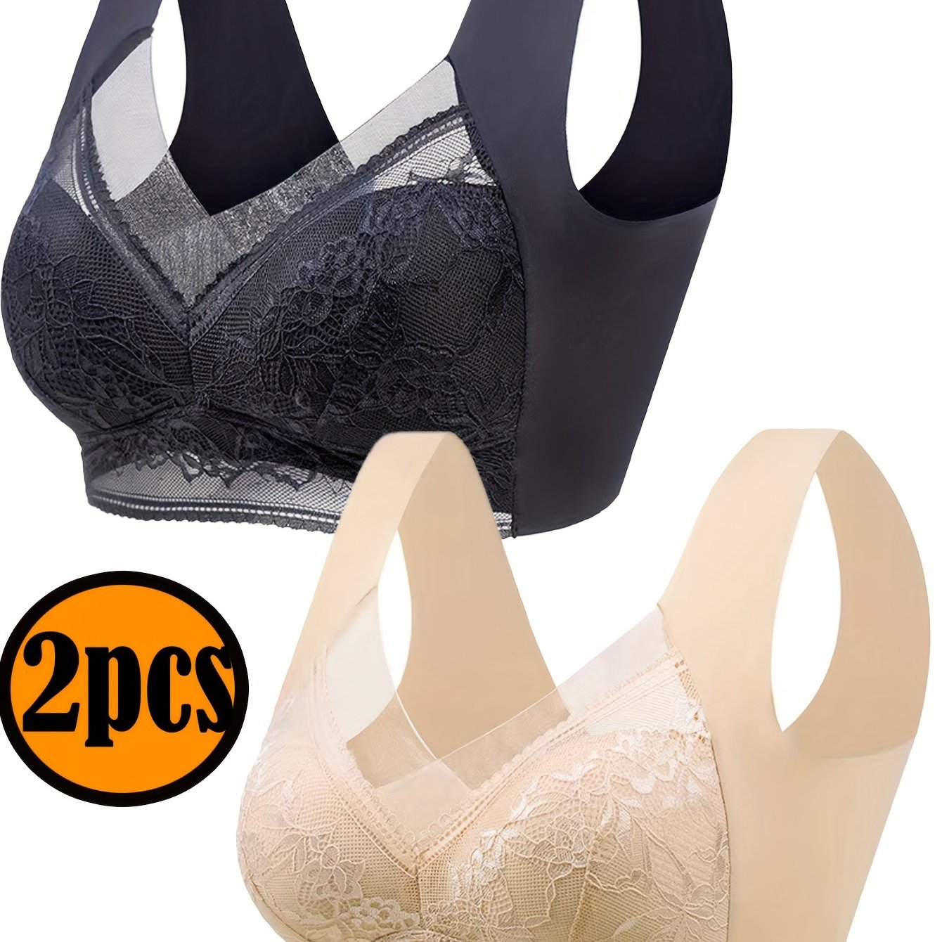 Women's Floral Lace Wireless Tank Bra Full Coverage Push Up Lingerie