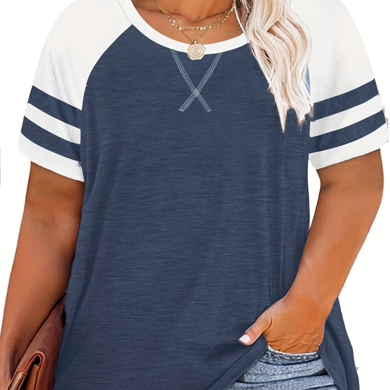 Plus-Size Women Casual Summer Sleeveless Top Light Pink White Stripes