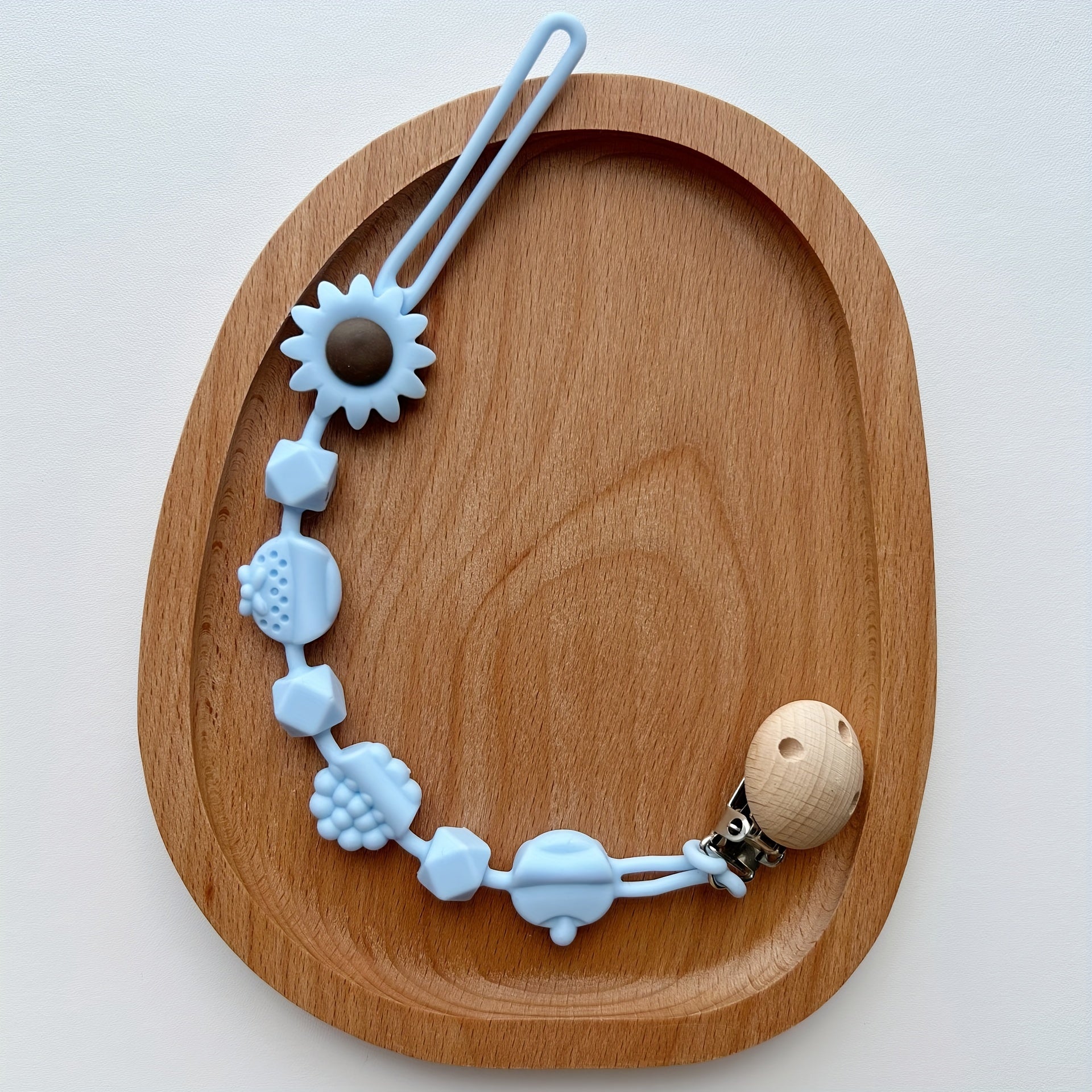 Silicone Teething Toy for Babies 0-3 Years Floral Fruit Clip Food-Grade Biteable Chain Pink Blue Yellow Brown