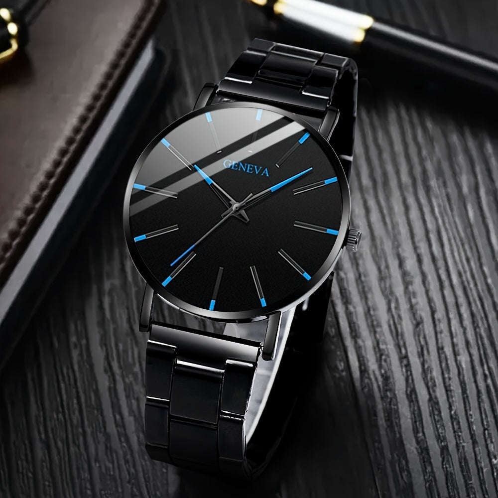 Men's Stainless Steel Quartz Watch with Round Dial Non-Waterproof Gift for Dad or Boyfriend